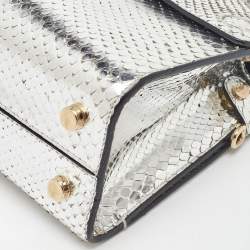 Pre Owned Dior Metallic Silver Python Mini Diorever Tote
