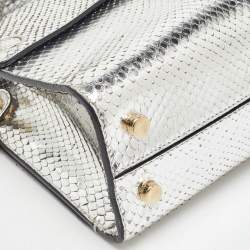 Pre Owned Dior Metallic Silver Python Mini Diorever Tote