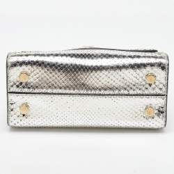 Pre Owned Dior Metallic Silver Python Mini Diorever Tote