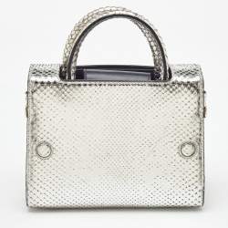 Pre Owned Dior Metallic Silver Python Mini Diorever Tote