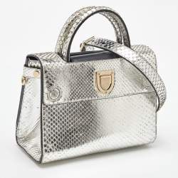 Pre Owned Dior Metallic Silver Python Mini Diorever Tote