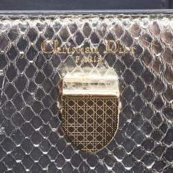 Pre Owned Dior Metallic Silver Python Mini Diorever Tote