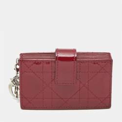 Pre Owned Dior Red Cannage Patent Leather Lady Dior 5 Gusset Card Holder