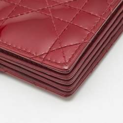 Pre Owned Dior Red Cannage Patent Leather Lady Dior 5 Gusset Card Holder