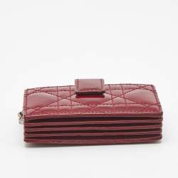 Pre Owned Dior Red Cannage Patent Leather Lady Dior 5 Gusset Card Holder