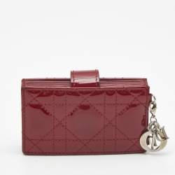 Pre Owned Dior Red Cannage Patent Leather Lady Dior 5 Gusset Card Holder