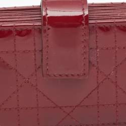Pre Owned Dior Red Cannage Patent Leather Lady Dior 5 Gusset Card Holder