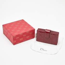 Pre Owned Dior Red Cannage Patent Leather Lady Dior 5 Gusset Card Holder