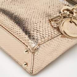 Pre Owned Dior Metallic Gold Python Mini Lady Dior Tote