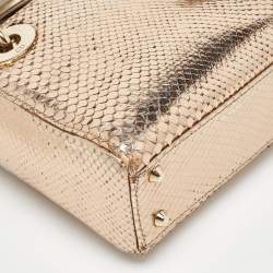 Pre Owned Dior Metallic Gold Python Mini Lady Dior Tote