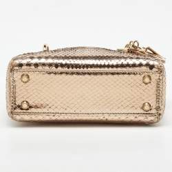 Pre Owned Dior Metallic Gold Python Mini Lady Dior Tote