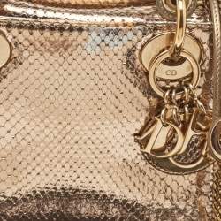 Pre Owned Dior Metallic Gold Python Mini Lady Dior Tote