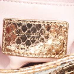 Pre Owned Dior Metallic Gold Python Mini Lady Dior Tote