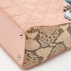 Pre Owned Dior Multicolor Cannage Leather and Snakeskin Medium Lady Dior Tote