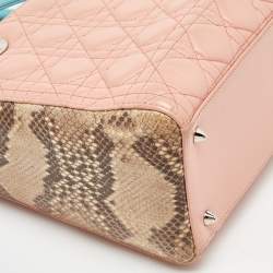 Pre Owned Dior Multicolor Cannage Leather and Snakeskin Medium Lady Dior Tote
