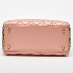 Pre Owned Dior Multicolor Cannage Leather and Snakeskin Medium Lady Dior Tote