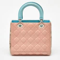 Pre Owned Dior Multicolor Cannage Leather and Snakeskin Medium Lady Dior Tote