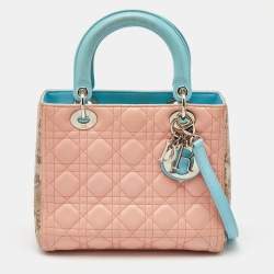 Pre Owned Dior Multicolor Cannage Leather and Snakeskin Medium Lady Dior Tote