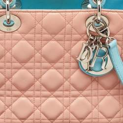 Pre Owned Dior Multicolor Cannage Leather and Snakeskin Medium Lady Dior Tote