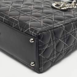 Pre Owned Dior Black Cannage Stitched Leather Large Lady Dior Tote