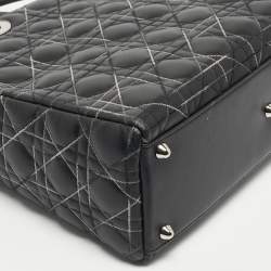 Pre Owned Dior Black Cannage Stitched Leather Large Lady Dior Tote