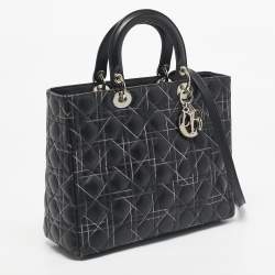 Pre Owned Dior Black Cannage Stitched Leather Large Lady Dior Tote