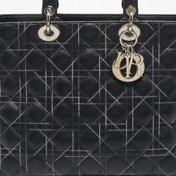 Pre Owned Dior Black Cannage Stitched Leather Large Lady Dior Tote