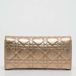 Pre Owned Dior Gold Cannage Leather Miss Dior Rendezvous Wallet on Chain