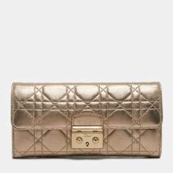 Pre Owned Dior Gold Cannage Leather Miss Dior Rendezvous Wallet on Chain