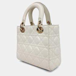 Pre Owned Dior Cream Leather Small Cannage Lady Dior Bag