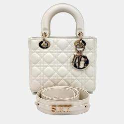 Pre Owned Dior Cream Leather Small Cannage Lady Dior Bag