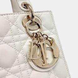 Pre Owned Dior Cream Leather Small Cannage Lady Dior Bag