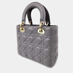 Pre Owned Dior Grey Leather Small Cannage Lady Dior Bag