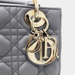 Pre Owned Dior Grey Leather Small Cannage Lady Dior Bag