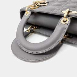Pre Owned Dior Grey Leather Small Cannage Lady Dior Bag