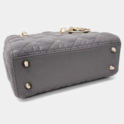 Pre Owned Dior Grey Leather Small Cannage Lady Dior Bag