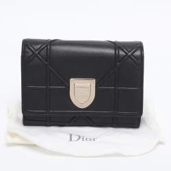 Pre Owned Dior Black Leather Diorama Trifold Wallet