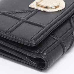 Pre Owned Dior Black Leather Diorama Trifold Wallet