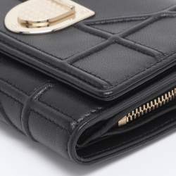 Pre Owned Dior Black Leather Diorama Trifold Wallet