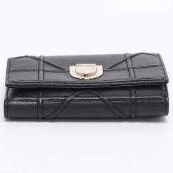 Pre Owned Dior Black Leather Diorama Trifold Wallet