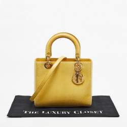 Pre Owned Dior Yellow Snakeskin Medium Lady Dior Tote