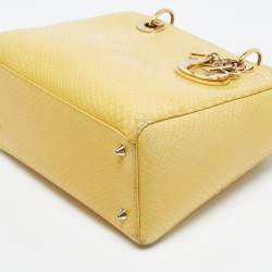Pre Owned Dior Yellow Snakeskin Medium Lady Dior Tote