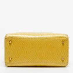 Pre Owned Dior Yellow Snakeskin Medium Lady Dior Tote