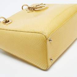 Pre Owned Dior Yellow Snakeskin Medium Lady Dior Tote