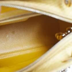 Pre Owned Dior Yellow Snakeskin Medium Lady Dior Tote