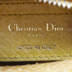Pre Owned Dior Yellow Snakeskin Medium Lady Dior Tote