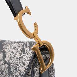 Pre Owned Dior Grey Canvas Reverse Embroidered Toile De Jouy Saddle Bag