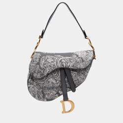 Pre Owned Dior Grey Canvas Reverse Embroidered Toile De Jouy Saddle Bag