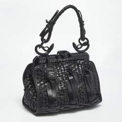 Pre Owned Dior Black Woven Leather Limited Edition 1565 Samourai Frame Bag