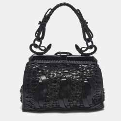 Pre Owned Dior Black Woven Leather Limited Edition 1565 Samourai Frame Bag